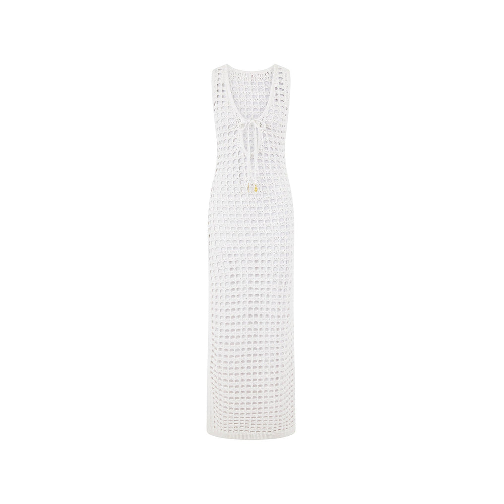 Crochet Plunge Maxi Dress - Ivory