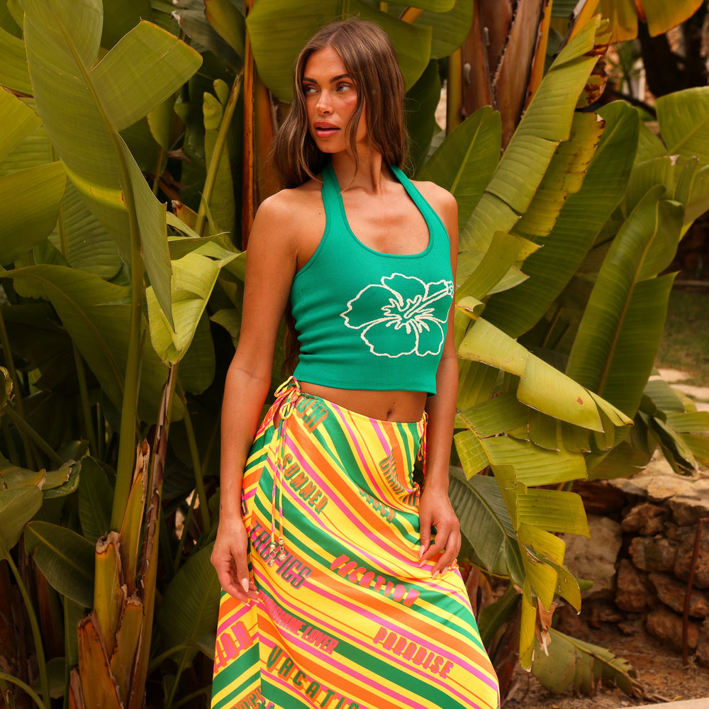 Knit Halter Tank Top - Green Envy