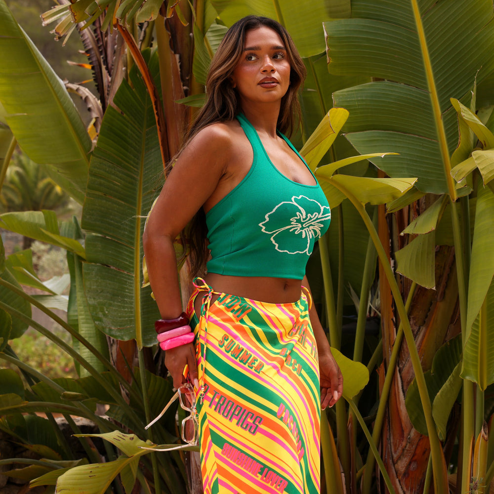 Knit Halter Tank Top - Green Envy