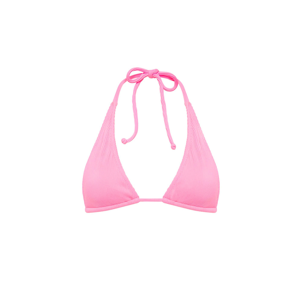 Classic Tie Halter Bikini Top - Taffy Pink Ribbed