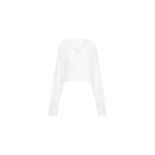 Crochet Knit Cropped Hoodie - White –kulanikinisUK