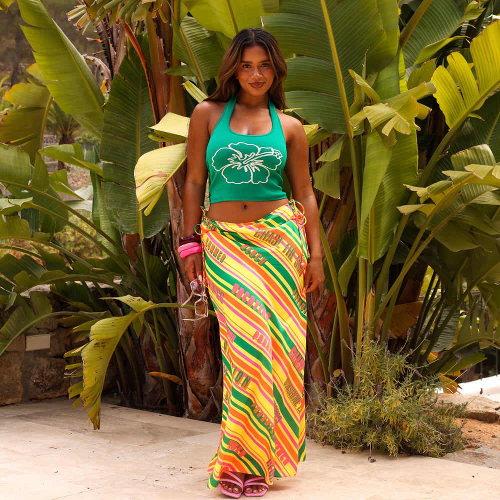 Satin Tie Side Maxi Skirt - Sunshine Lover