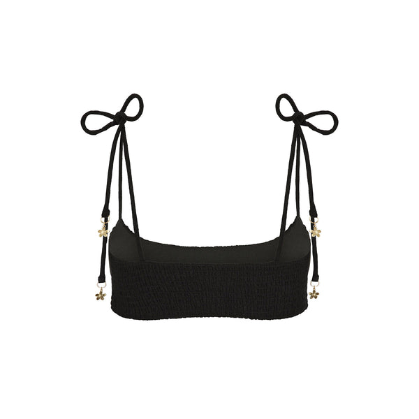 Simple Shirred Tie Crop - Natural Black