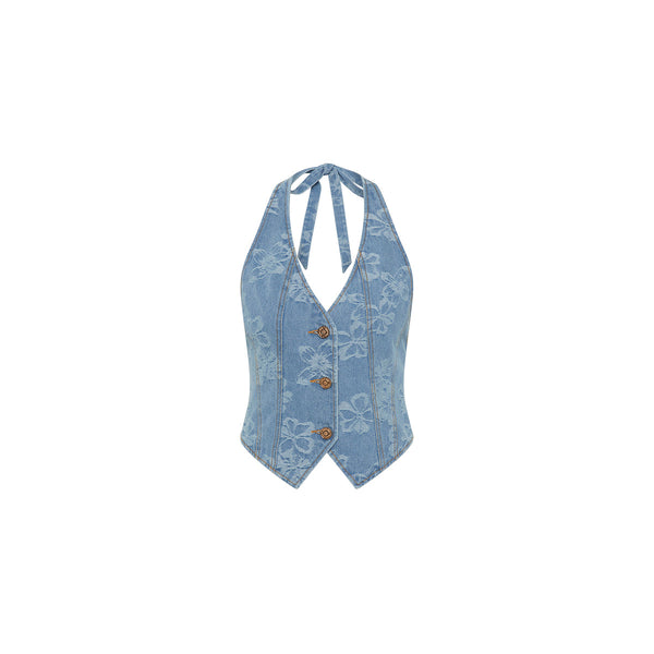 Halter Open Back Vest - Dixie Denim