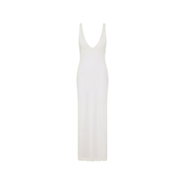 Crochet V Neck Maxi Dress - Ivory