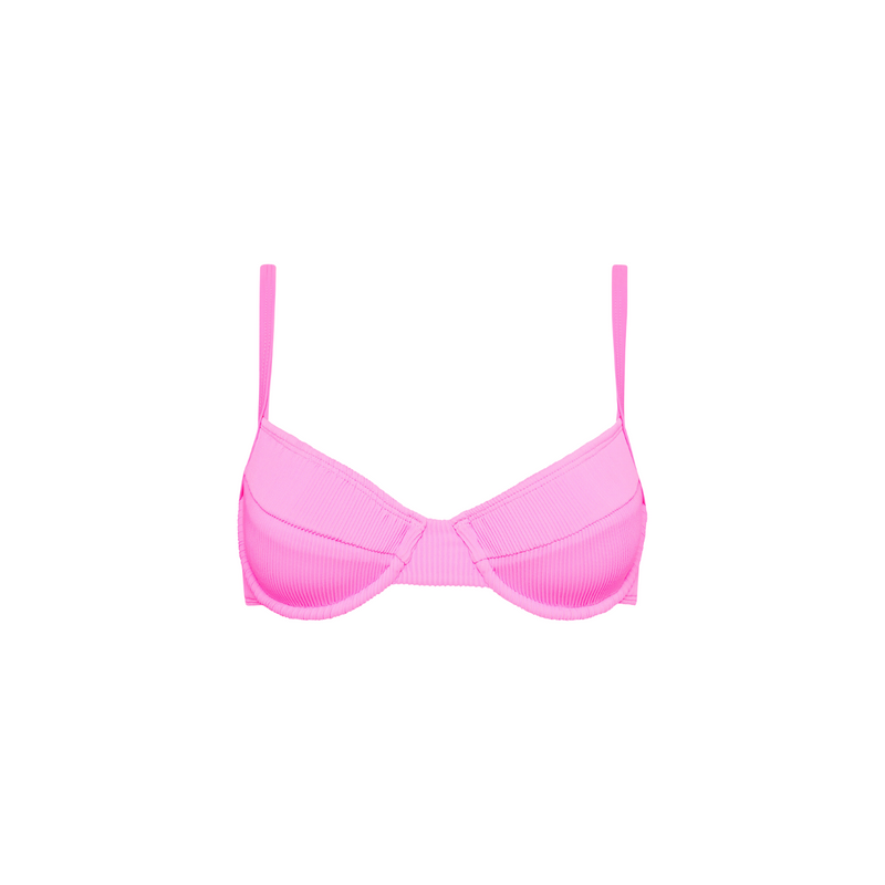 Ditzy Underwire Bra Bikini Top - Bubblegum Pink Ribbed