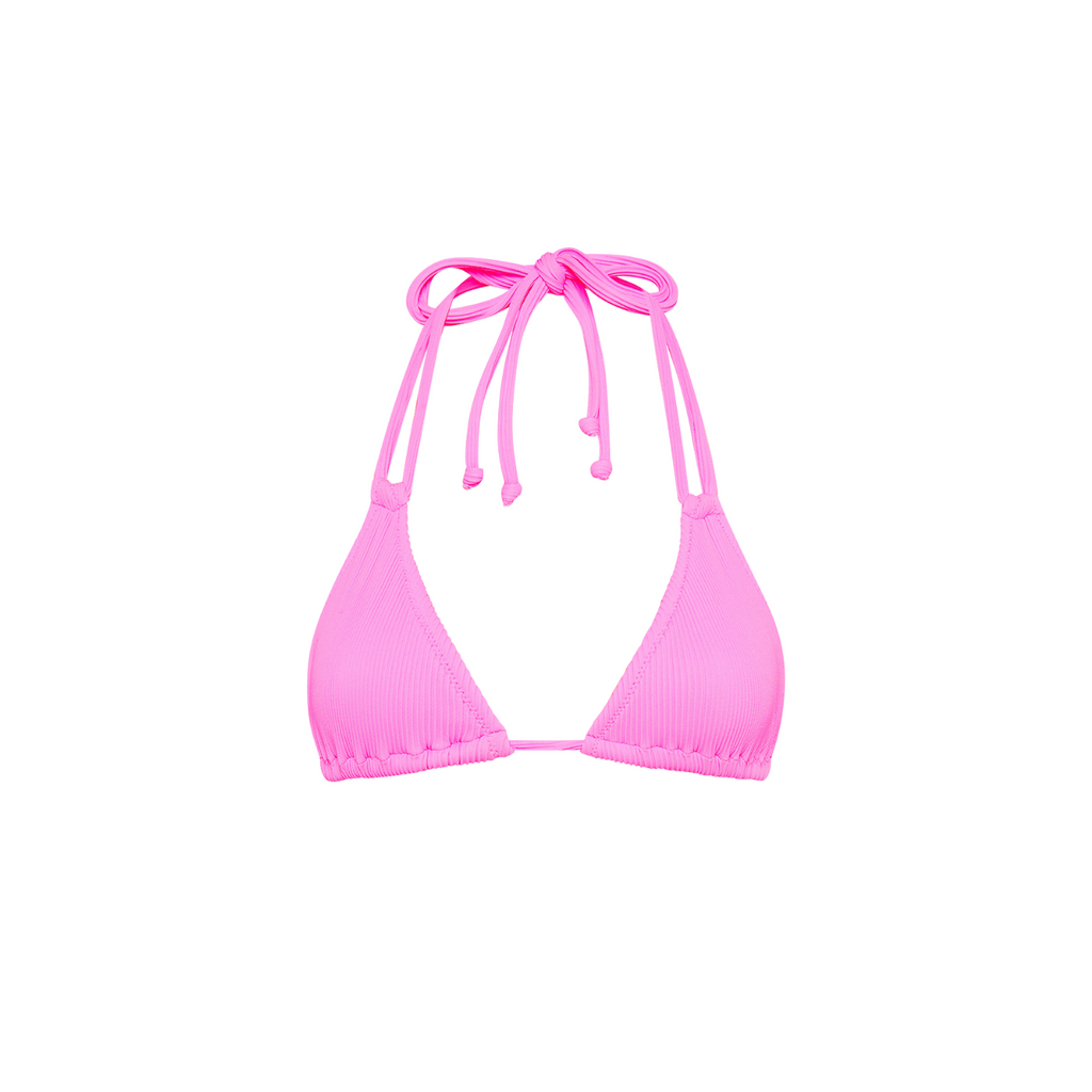 Halter Bralette Bikini Top - Bubblegum Pink Ribbed