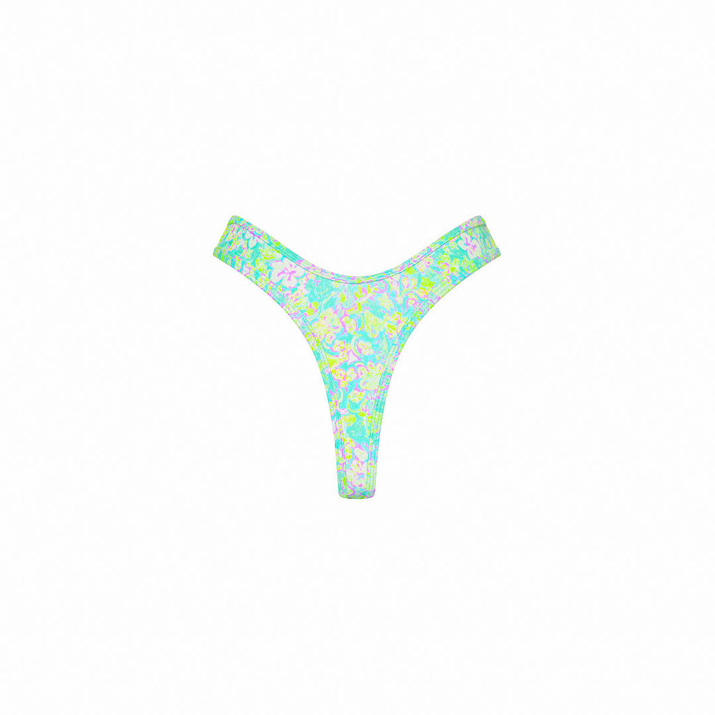 High Leg Thong Bikini Bottom - Hibiscus Fizz