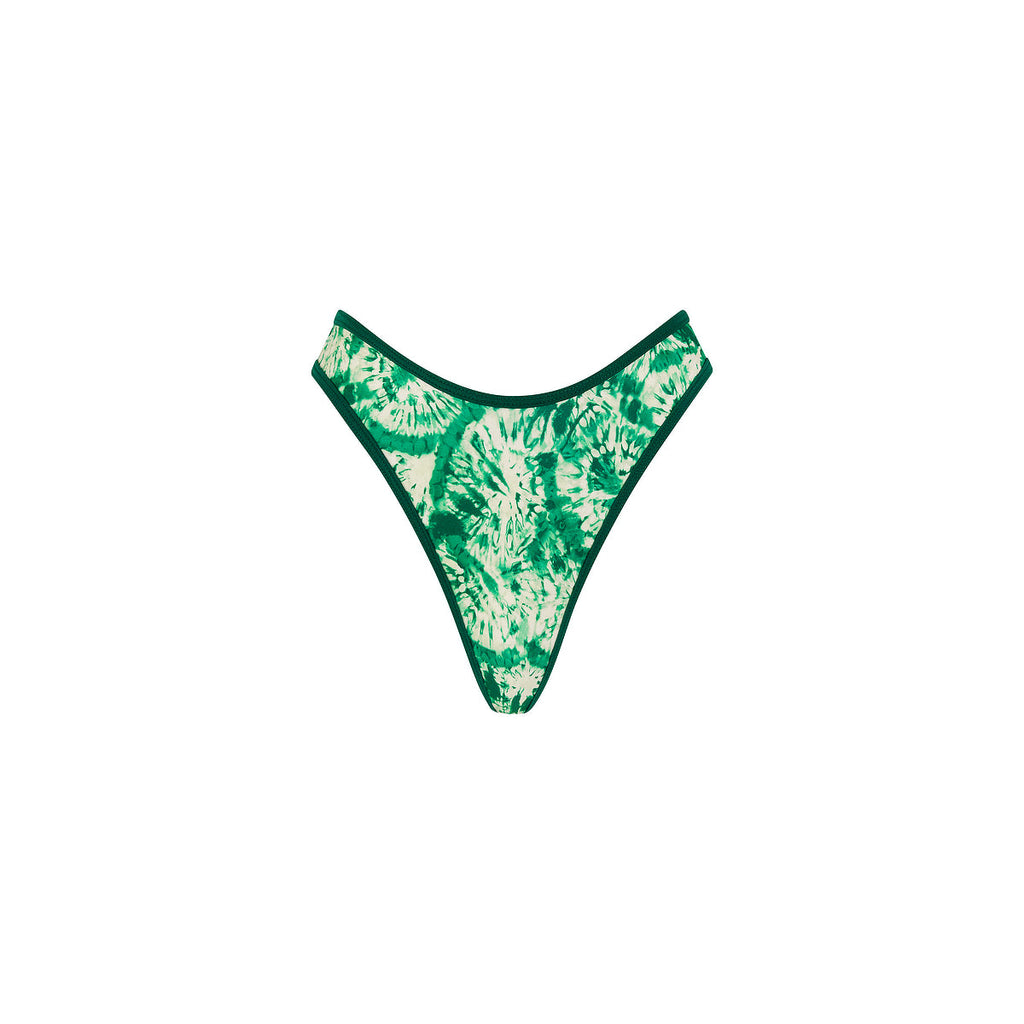 High Leg Thong Bikini Bottom - Emerald Tides