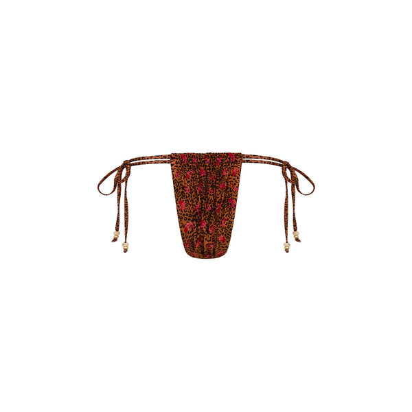 Tie Ruched Thong Bikini Bottom - Wild Rose