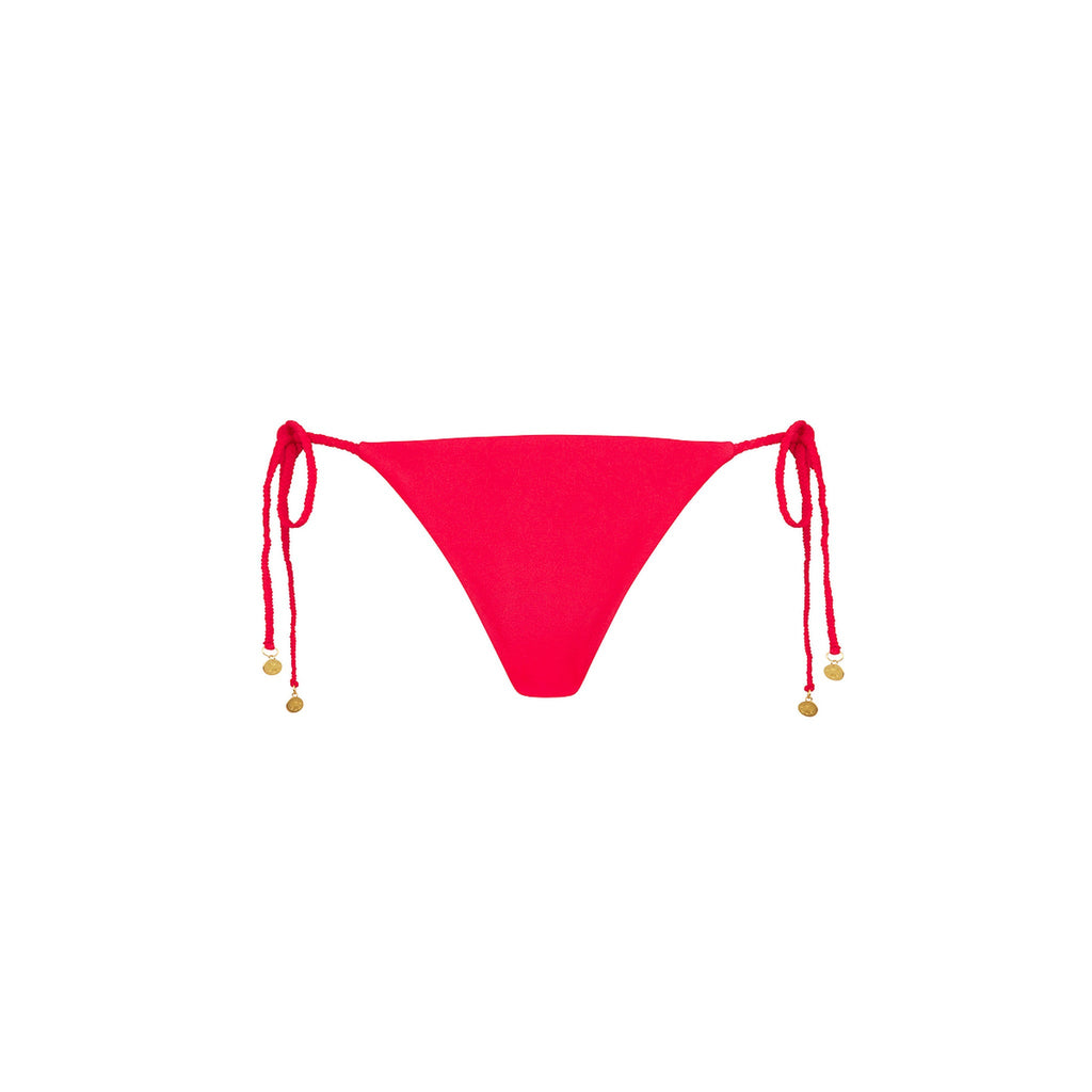 Braided Thong Tie Side Bikini Bottom - Cherry Crush