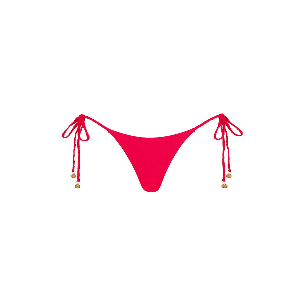 Braided Thong Tie Side Bikini Bottom - Cherry Crush