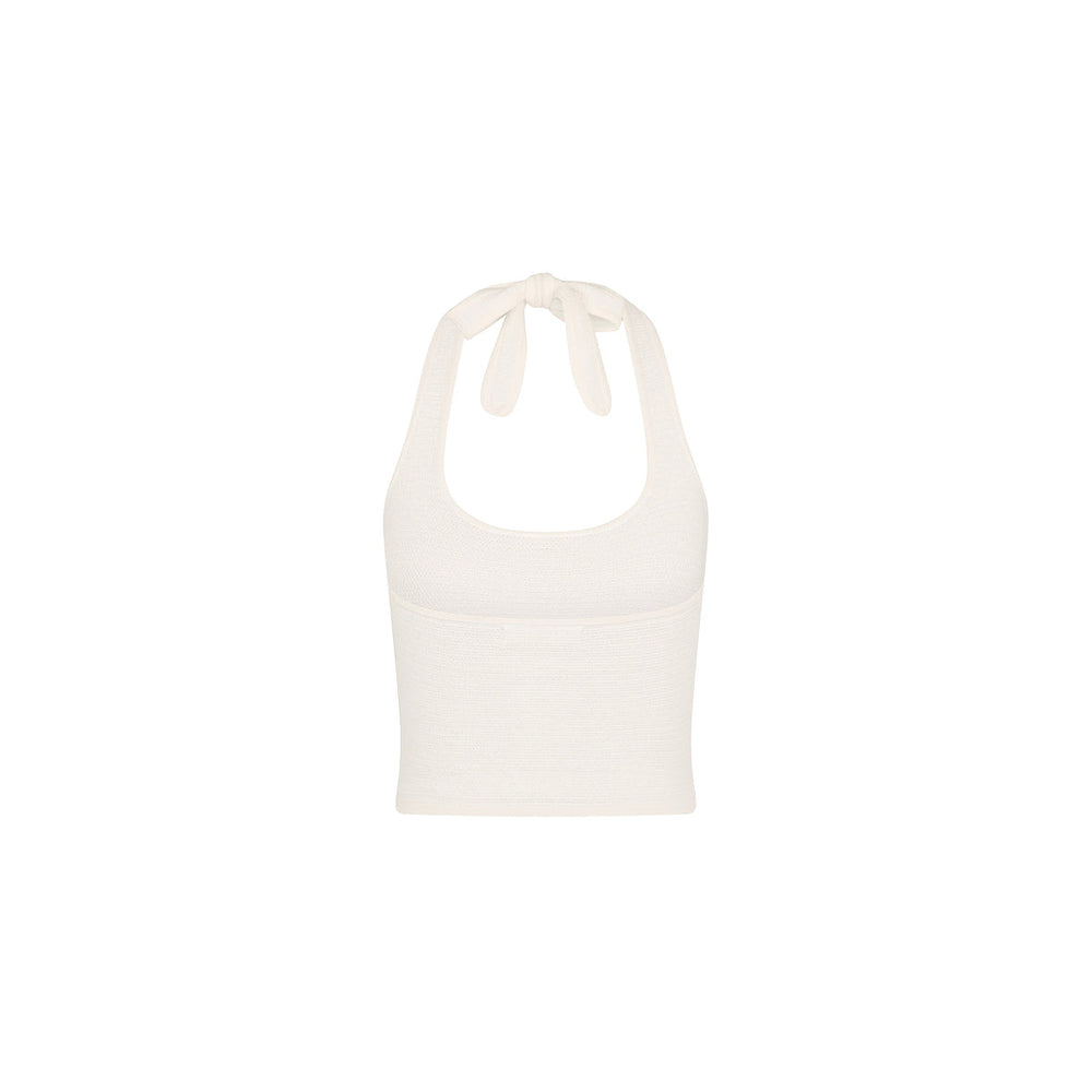 Scoop Knit Halter Tank Top - Whipped White