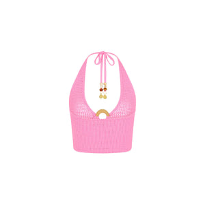 Knit Ring Halter Crop Top - Bubblegum