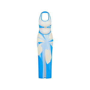 Halter Mesh Maxi Dress - Blue Oasis