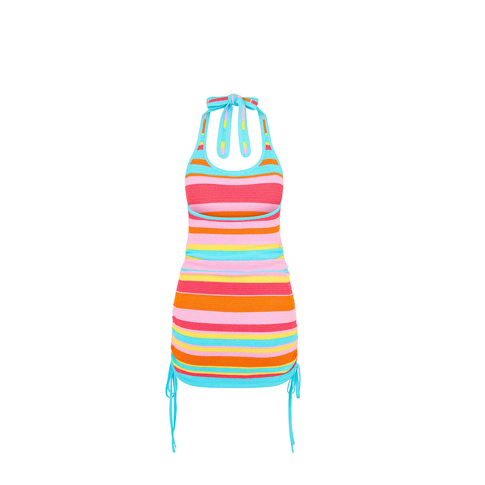 Drawstring Halter Knit Dress - Sunset Strip