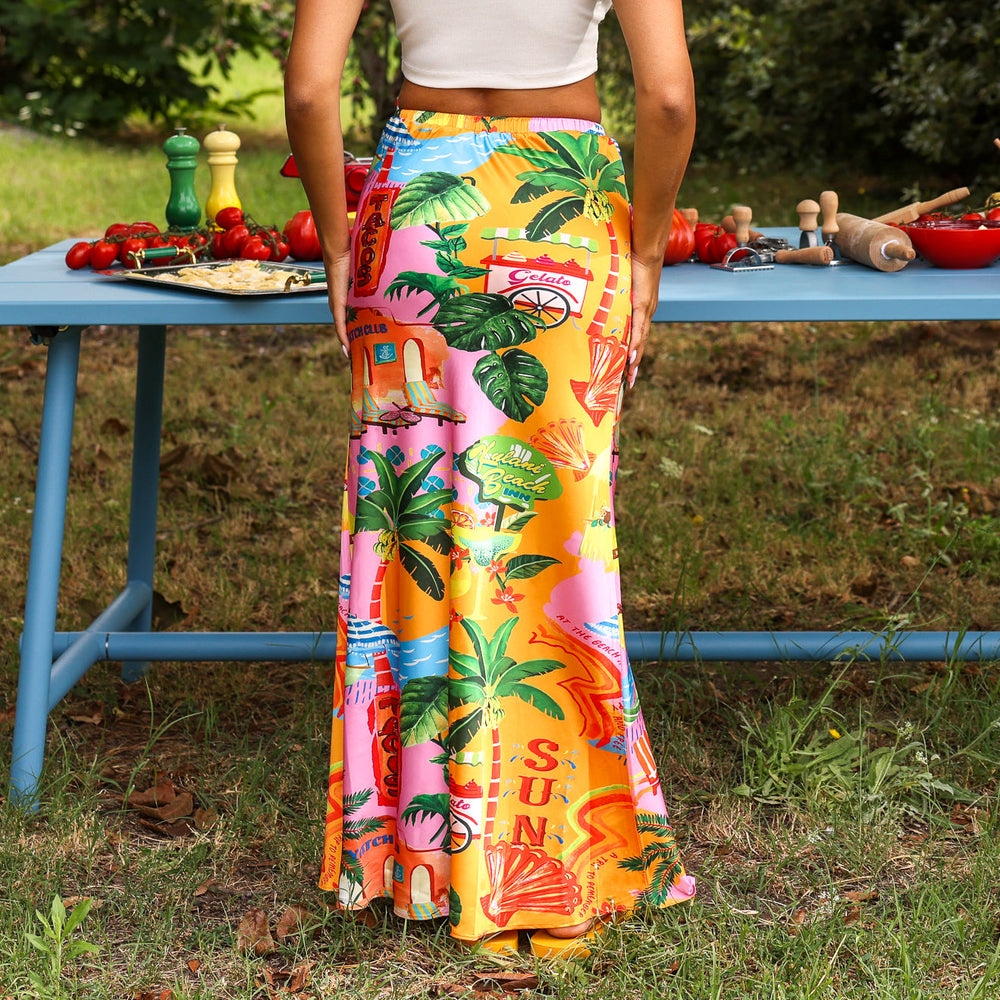 Bias Drawstring Maxi Skirt - Sunlit Spritz