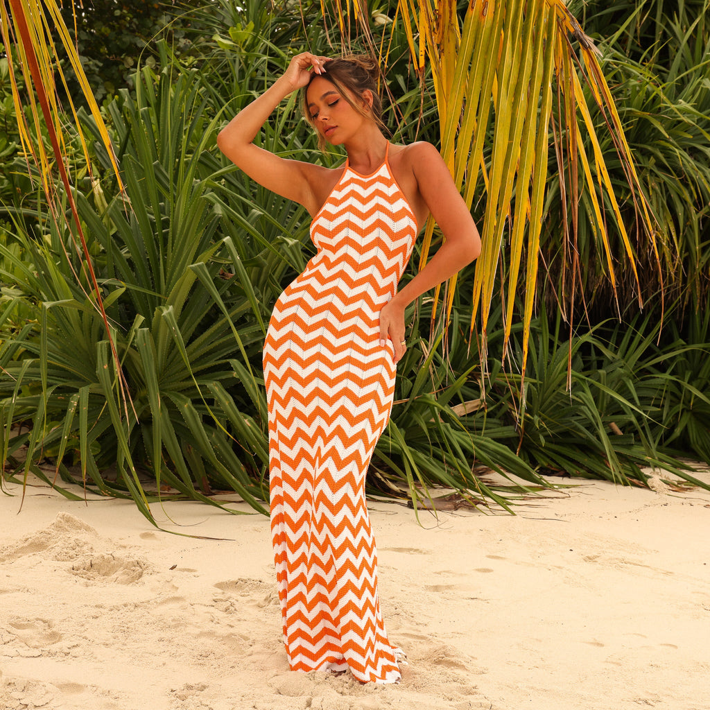 Chevron Knit Midi Dress - Dreamsicle