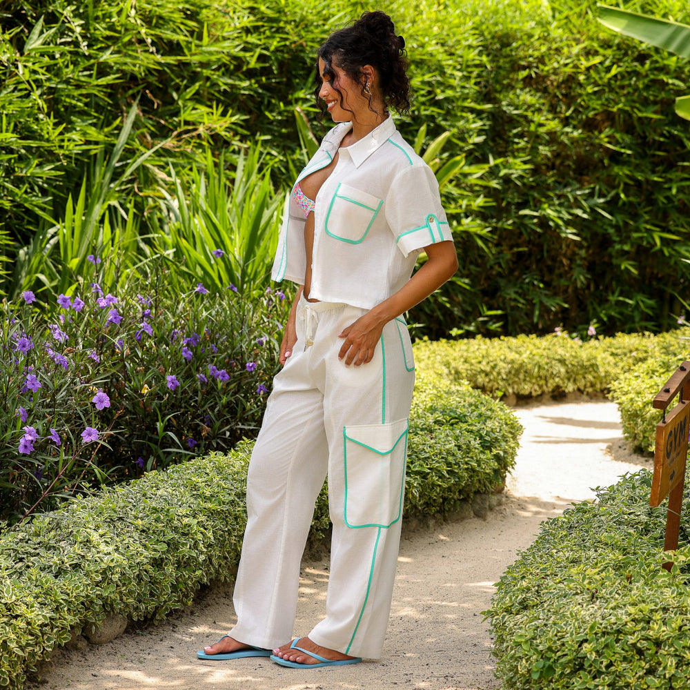 Cropped Button Up Shirt - Crystal Tides