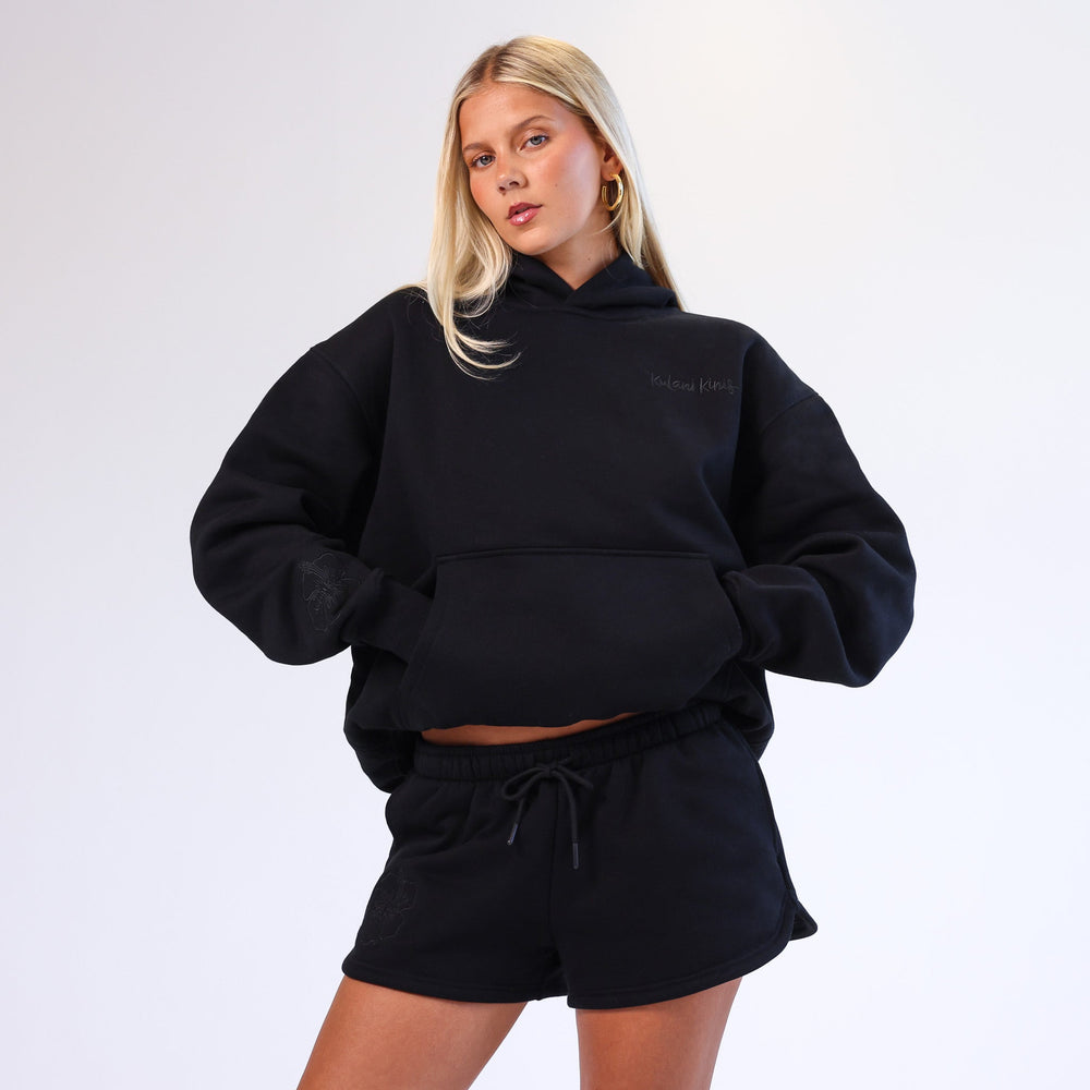 Embroidered Track Shorts - Twilight Black