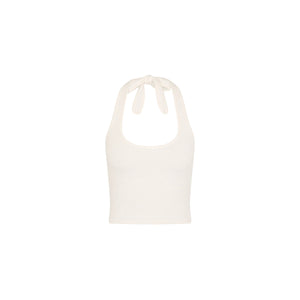 Scoop Knit Halter Tank Top - Whipped White