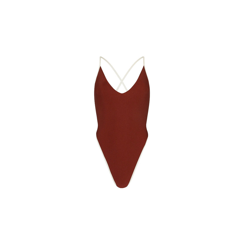 Plunge Cross Back One Piece - Cinnamon Sugar