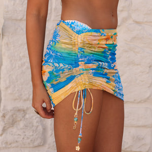 Isla Drawstring Mini Skirt - Limoncello Lagoon