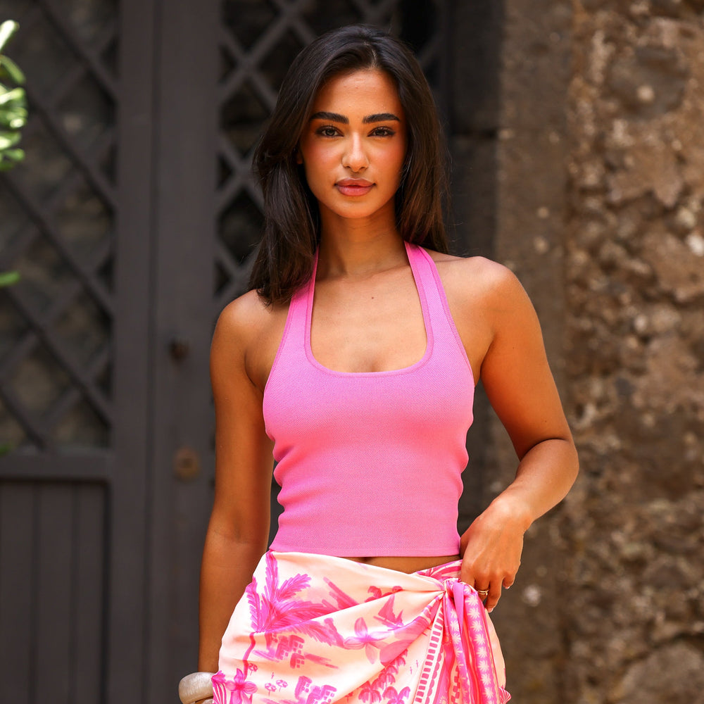 Knit Halter Tank Top - Island Rose