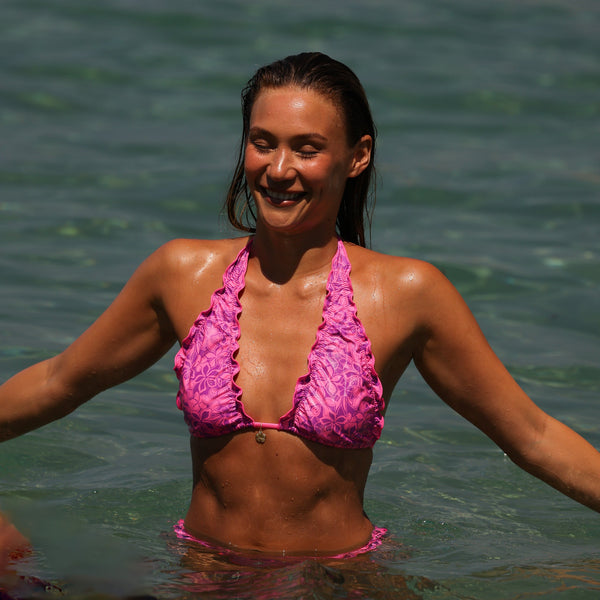 Lettuce Edge Halter Bikini Top - Bubble Berry