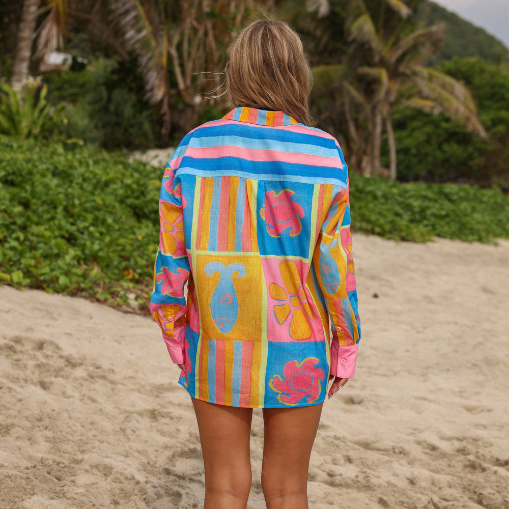 Long Sleeve Beach Shirt - Seaside Stripe
