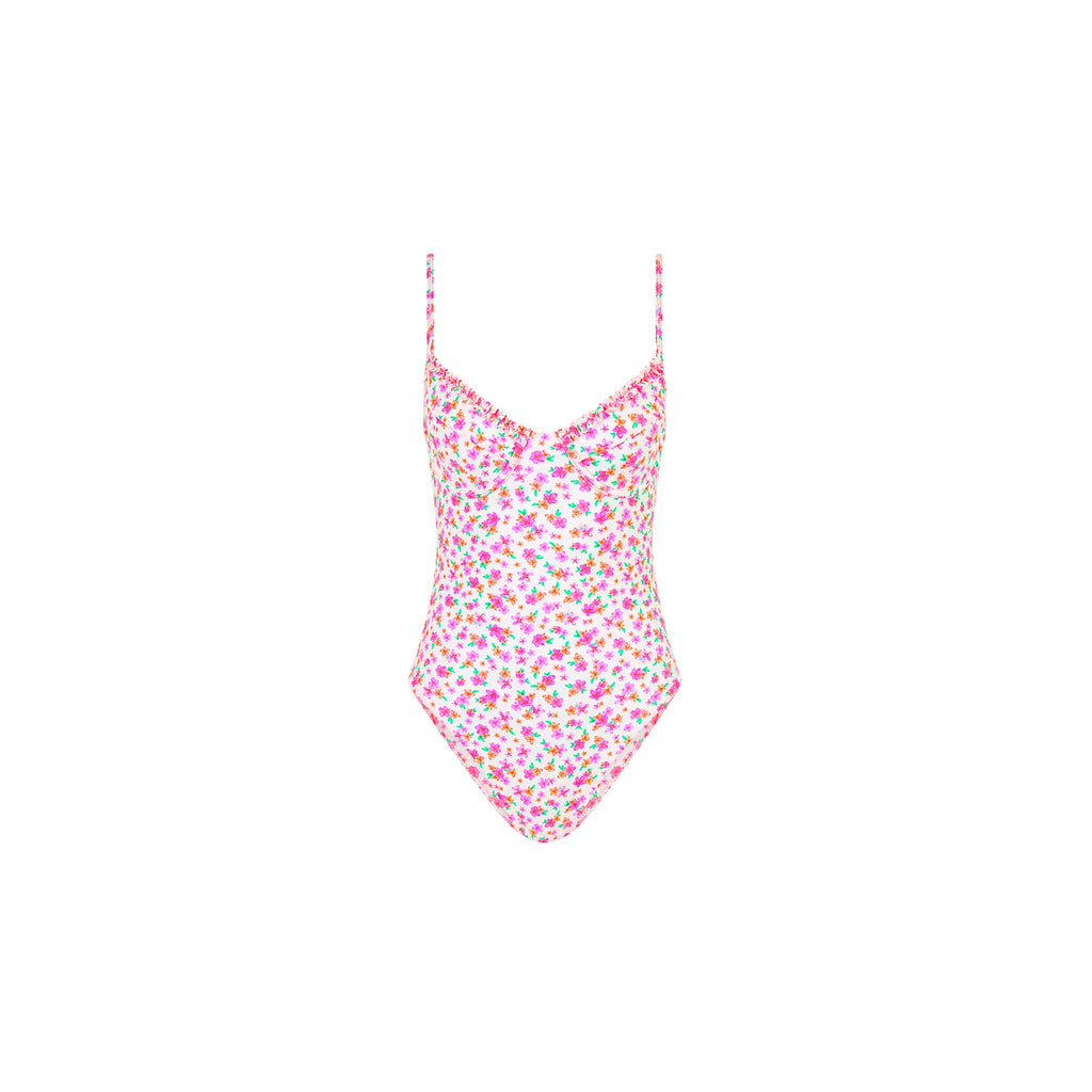 Double Ruffle Underwire One Piece - Flamingo Flora