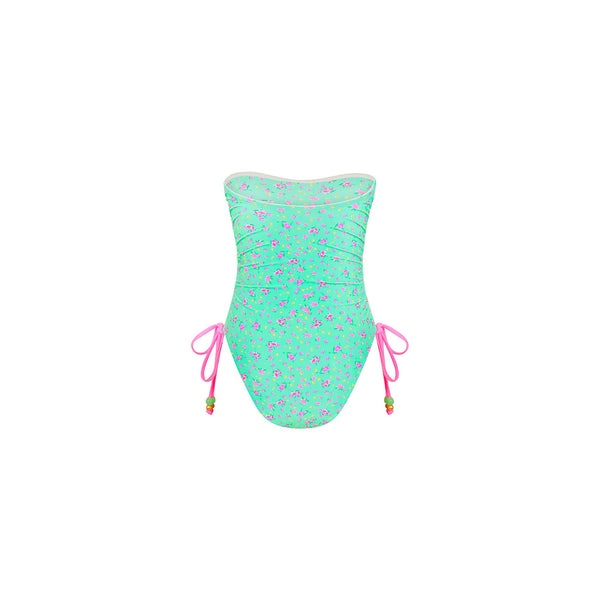 Ruched Bandeau Classic Cut One Piece - Mint Macaron