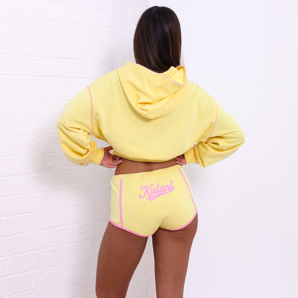 Puff Paint Cropped Hoodie - Custard Cloud