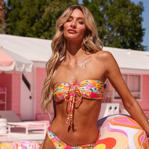 Ruched Tie Bandeau Bikini Top - Peachy Pocket