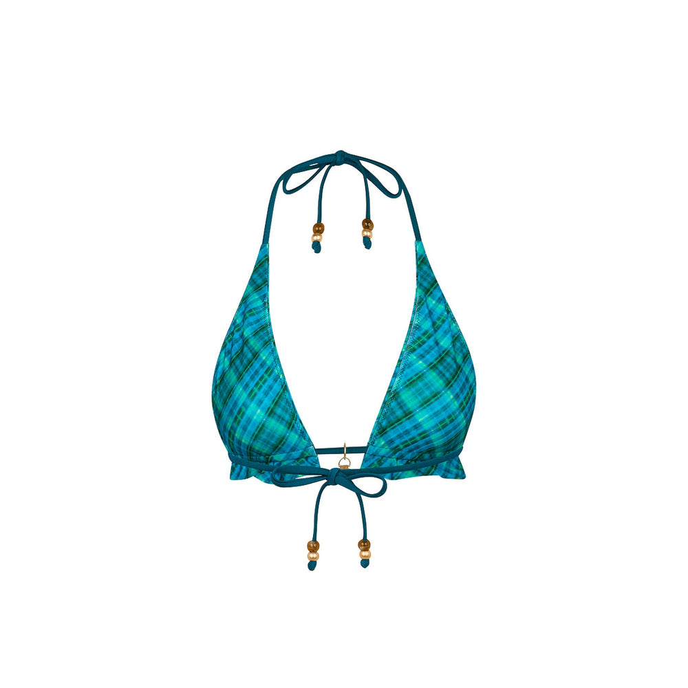 Frill Halter Bralette Bikini Top - Tropic Dip