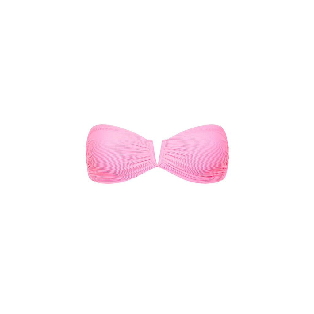 V Strapless Bandeau Bikini Top - Taffy Pink Ribbed