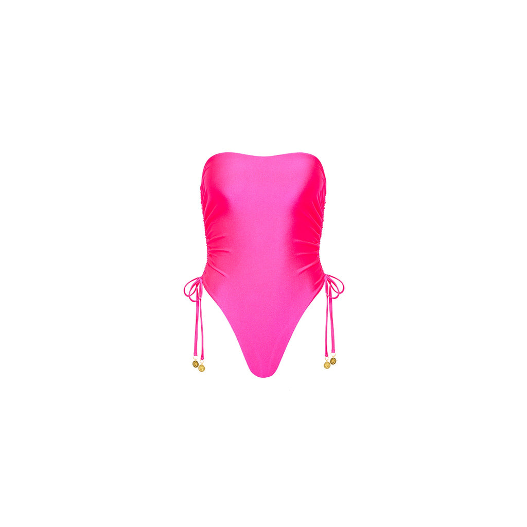Ruched Bandeau One Piece - Posh Pink