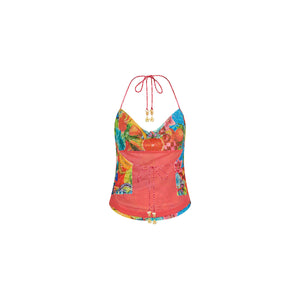 Sequin Cowl Halter Neck Top - Cherry Spritz
