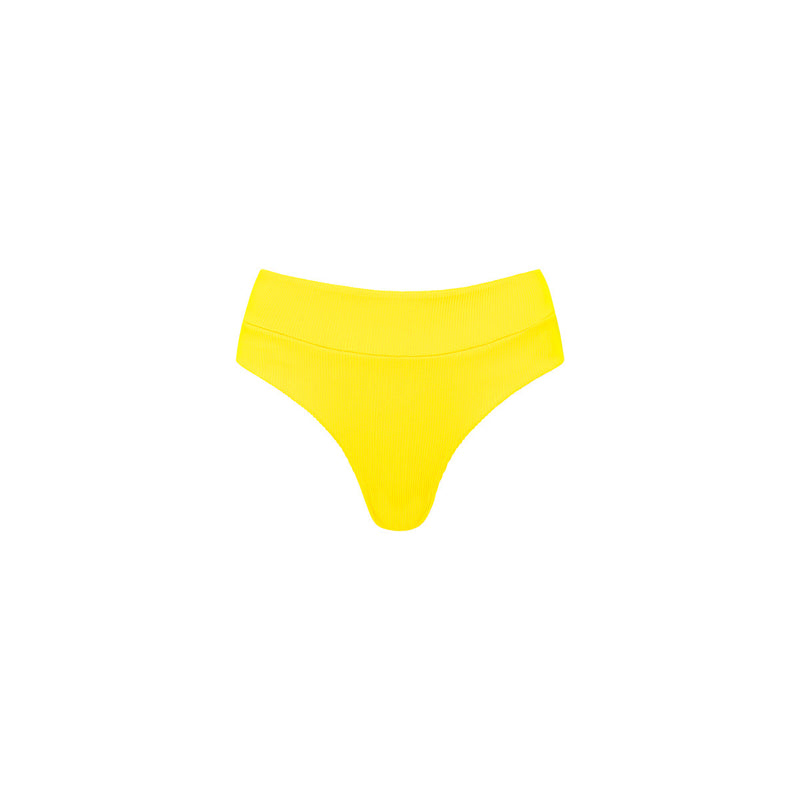 High Waist Cheeky Bikini Bottom - Sunshine Yellow Ribbed