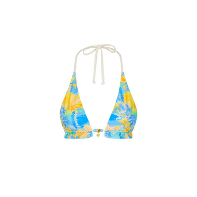 Frill Halter Bralette Bikini Top - Limoncello Lagoon