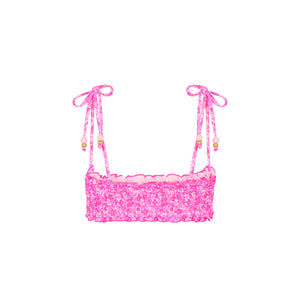 Shirred Crop Tie Bikini Top - Berry Burst