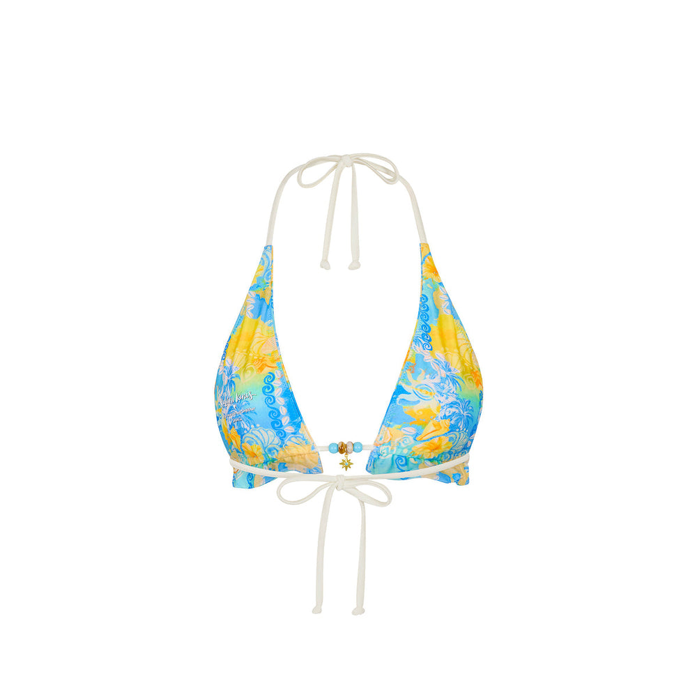 Frill Halter Bralette Bikini Top - Limoncello Lagoon