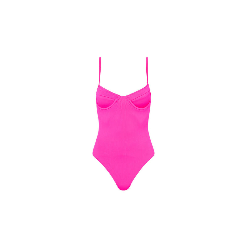 Underwire Cheeky One Piece Swimwear - Flamingo Pink Ribbed