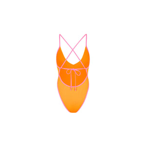Plunge Cross Back One Piece - Peach Pop