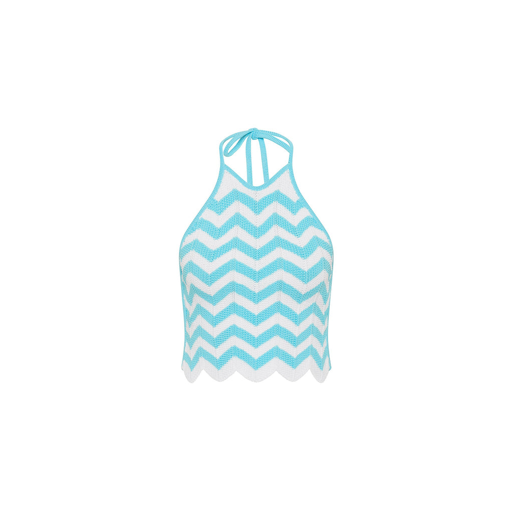 Chevron Knit Halter Crop Top - Crystal Cove