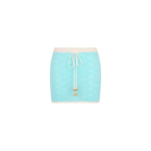 Drawstring Knit Mini Skirt - Pretty Blue