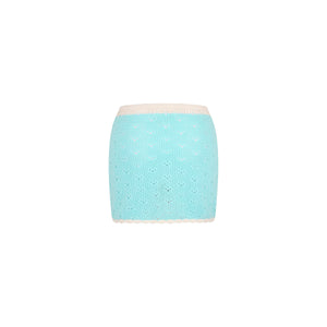 Drawstring Knit Mini Skirt - Pretty Blue