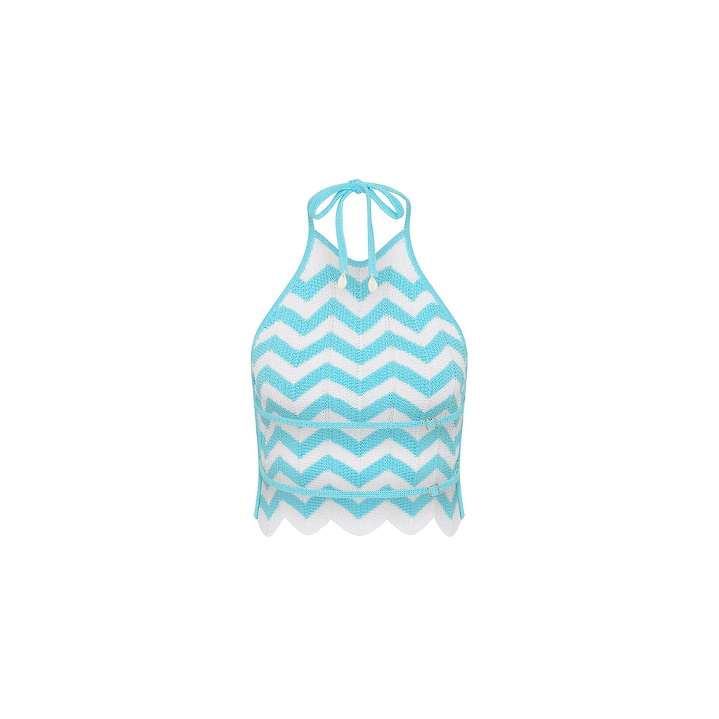 Chevron Knit Halter Crop Top - Crystal Cove