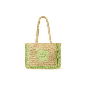 Hibiscus Straw Tote Bag - Pine Lime