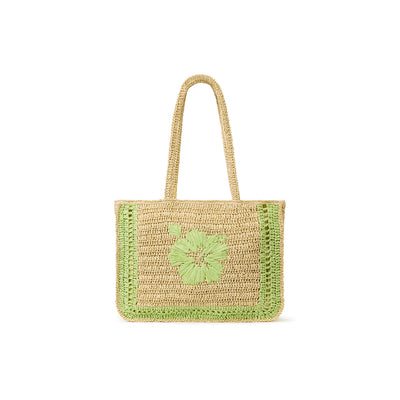 Hibiscus Straw Tote Bag - Pine Lime